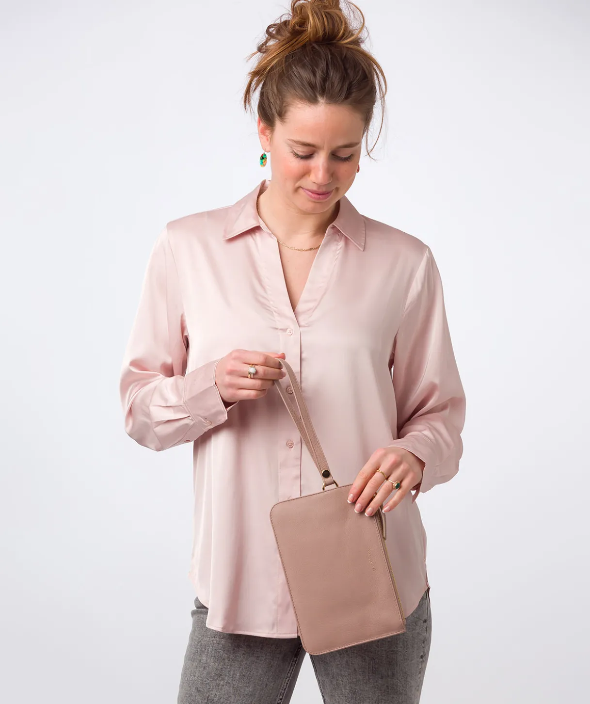 Addison' Blush Pink Nappa Leather Clutch Bag