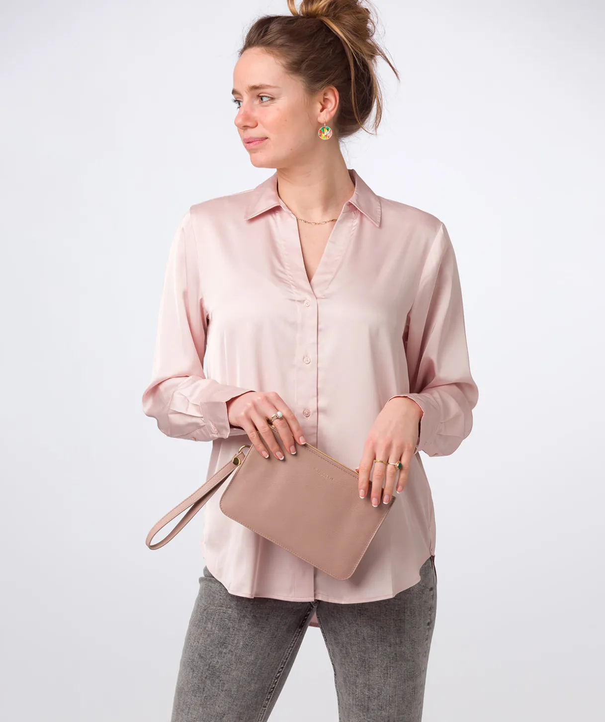 Addison' Blush Pink Nappa Leather Clutch Bag