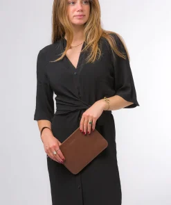 Addison' Dark Tan Nappa Leather Clutch Bag
