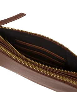 Addison' Dark Tan Nappa Leather Clutch Bag