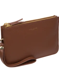 Addison' Dark Tan Nappa Leather Clutch Bag