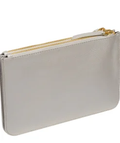 Addison' Metallic Silver Nappa Leather Clutch Bag