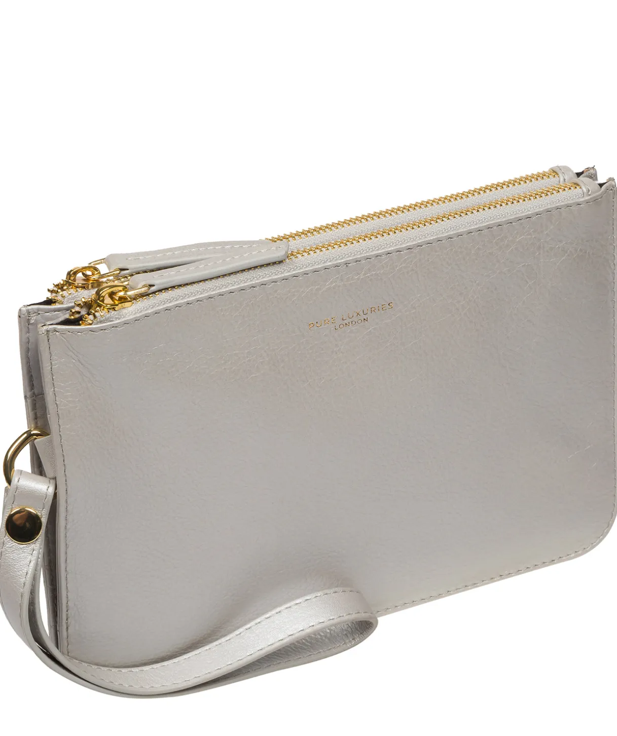 Addison' Metallic Silver Nappa Leather Clutch Bag