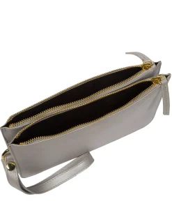 Addison' Metallic Silver Nappa Leather Clutch Bag
