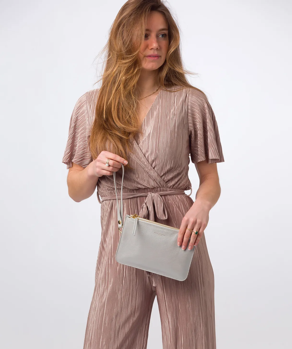 Addison' Metallic Silver Nappa Leather Clutch Bag