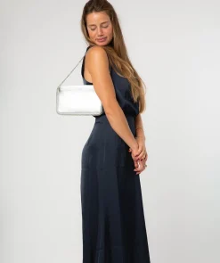 Adelaide' Metallic Silver Leather Evening Bag