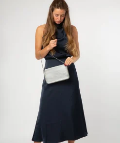 Adelaide' Metallic Silver Leather Evening Bag