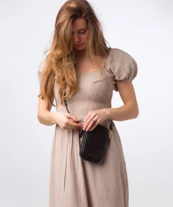 Alaina' Black Nappa Leather Cross Body Phone Bag