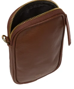 Alaina' Dark Tan Nappa Leather Cross Body Phone Bag
