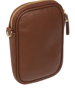 Alaina' Dark Tan Nappa Leather Cross Body Phone Bag