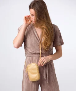 Alaina' Metallic Gold Nappa Leather Cross Body Phone Bag