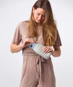 Alaina' Metallic Silver Nappa Leather Cross Body Phone Bag