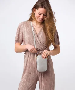 Alaina' Metallic Silver Nappa Leather Cross Body Phone Bag