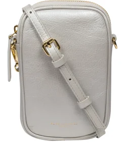 Alaina' Metallic Silver Nappa Leather Cross Body Phone Bag