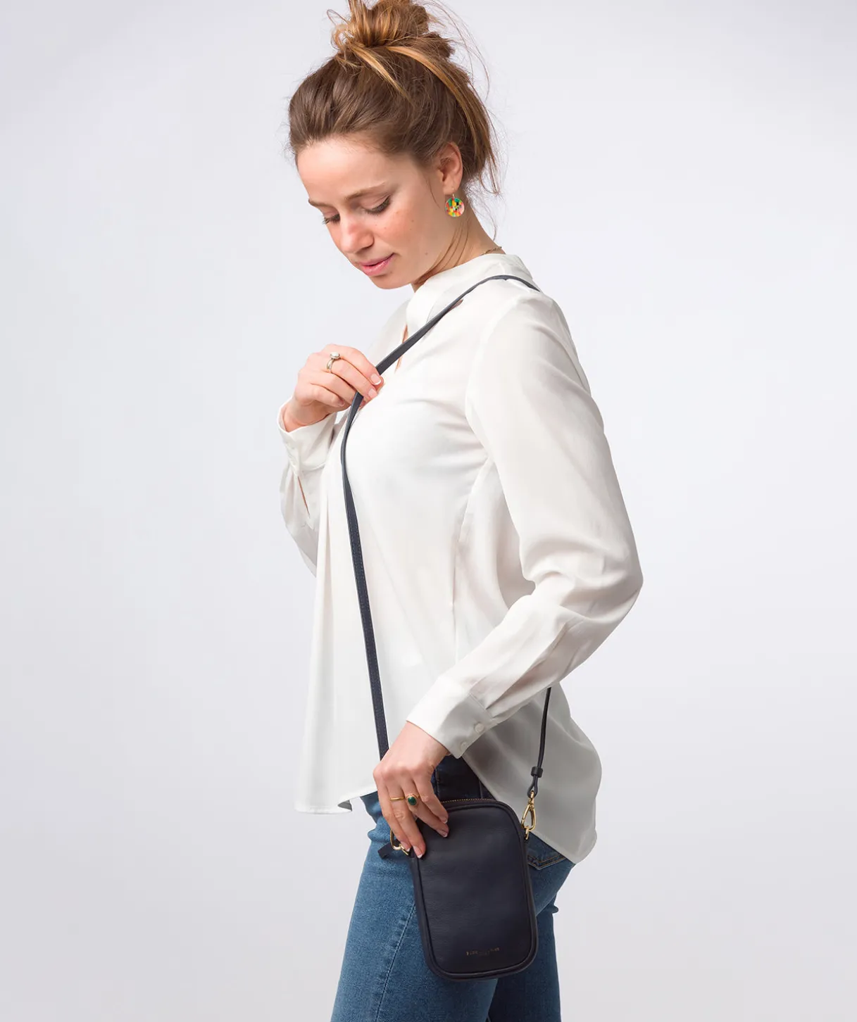 Alaina' Navy Nappa Leather Cross Body Phone Bag