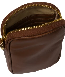 Alaina' Tan Nappa Leather Cross Body Phone Bag