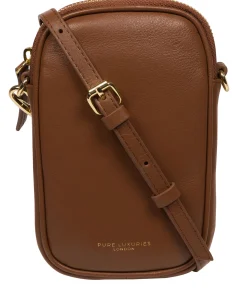 Alaina' Tan Nappa Leather Cross Body Phone Bag