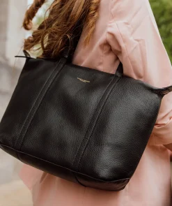 Alcester' Black Leather Tote Bag