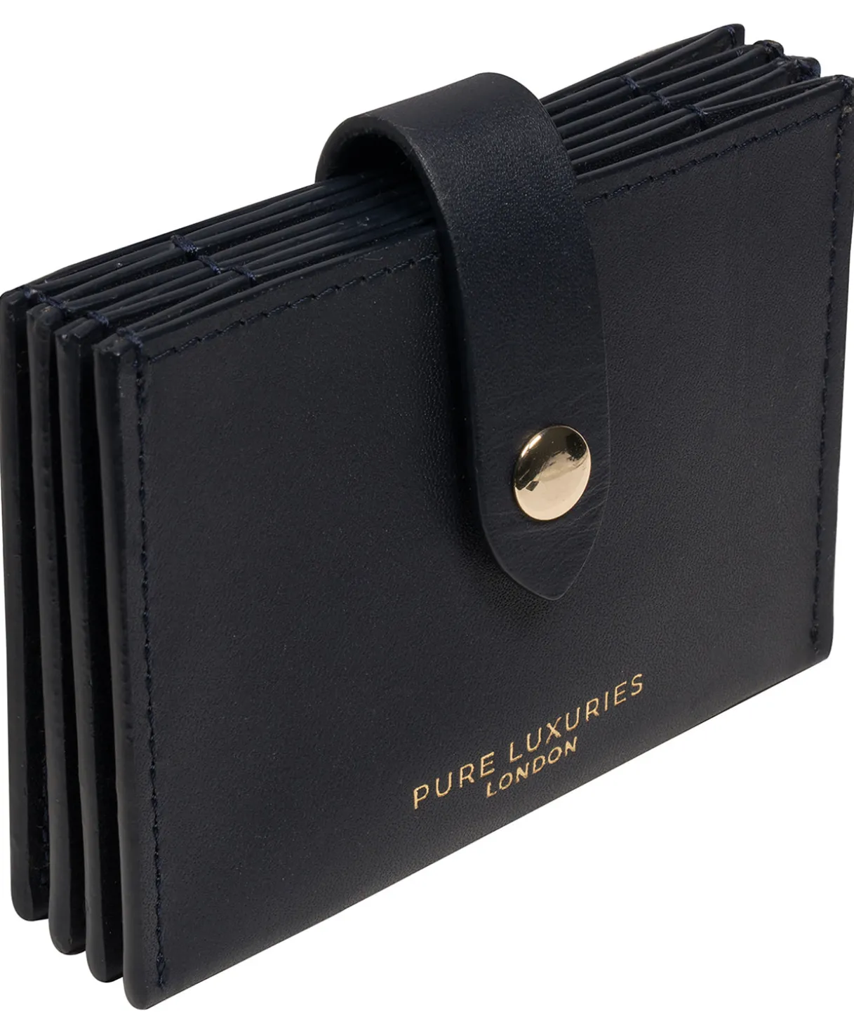 Allie' Dark Navy Leather Accordion Card Holder