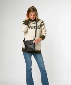 Amberlyn' Black Leather Cross Body Bag