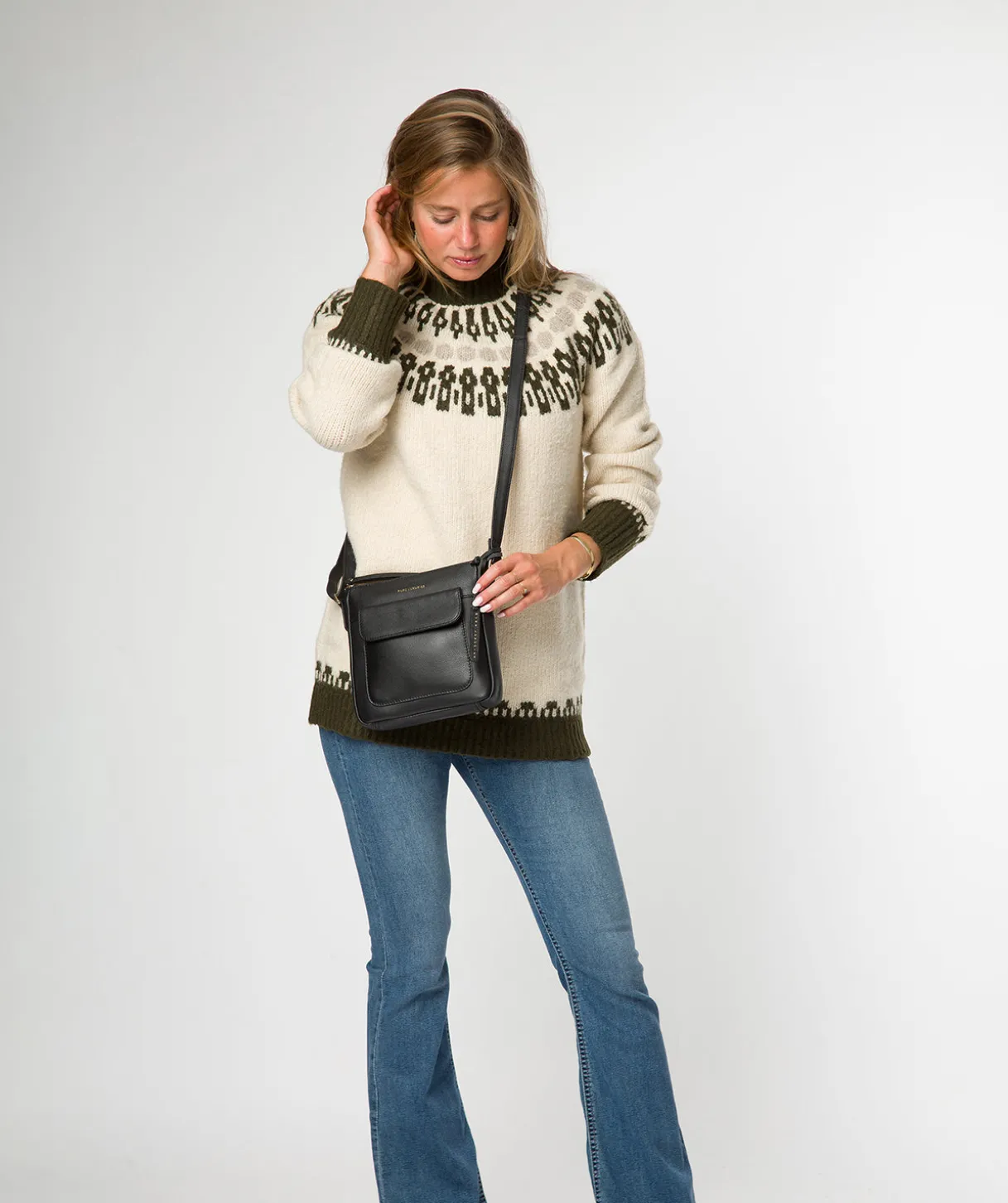 Amberlyn' Black Leather Cross Body Bag