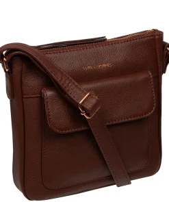 Amberlyn' Chestnut Leather Cross Body Bag