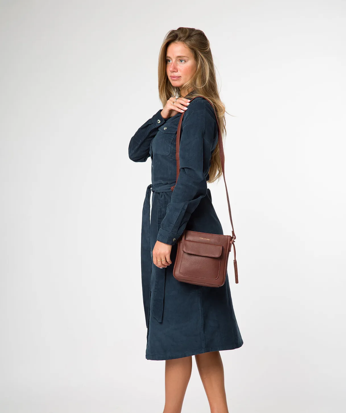 Amberlyn' Chestnut Leather Cross Body Bag