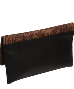 Amelia' Black & Animal Print Nappa Leather Clutch Bag
