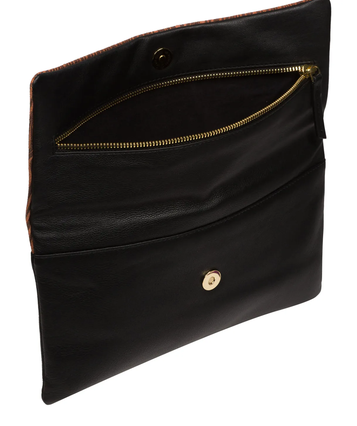 Amelia' Black & Animal Print Nappa Leather Clutch Bag
