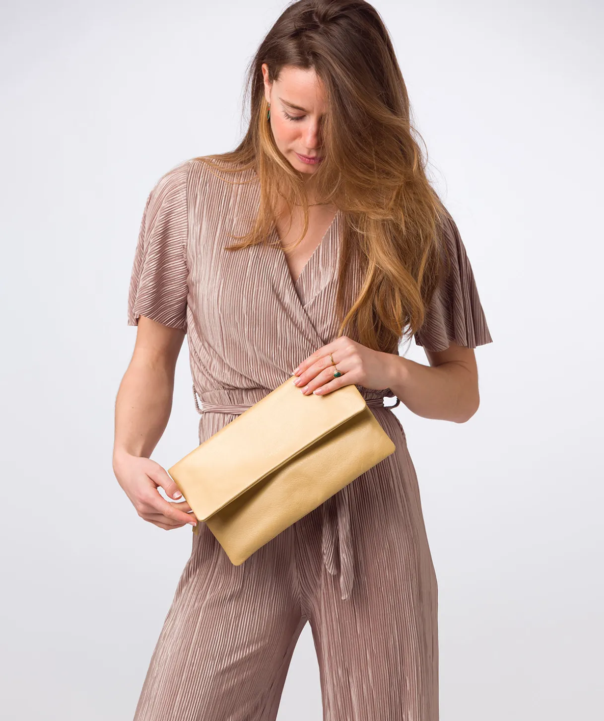 Amelia' Metallic Gold Leather Clutch Bag