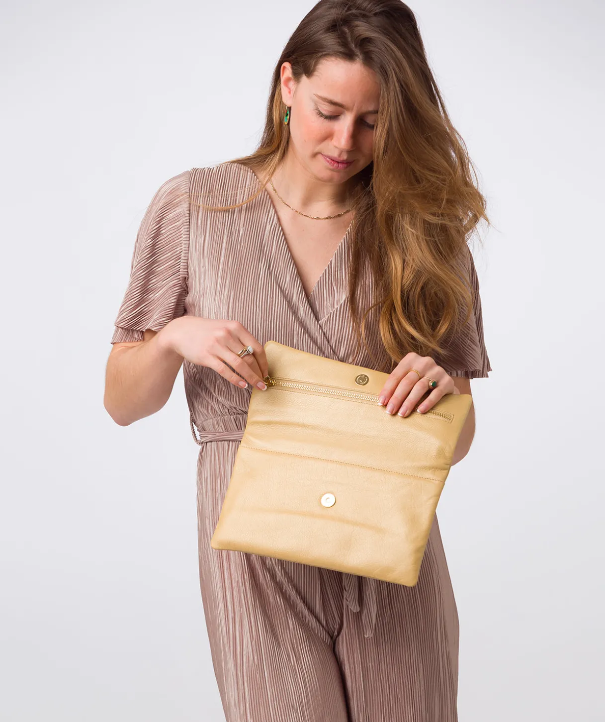 Amelia' Metallic Gold Leather Clutch Bag
