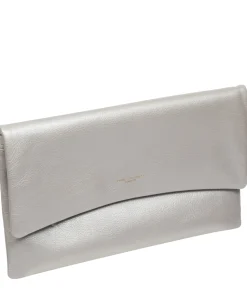 Amelia' Metallic Silver Leather Clutch Bag