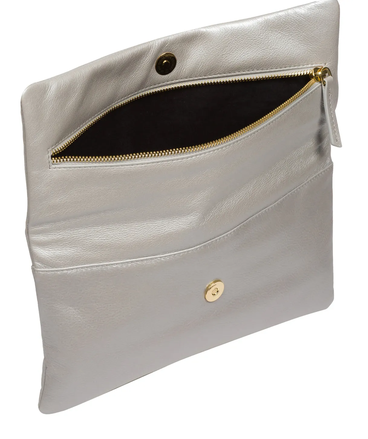 Amelia' Metallic Silver Leather Clutch Bag