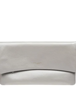 Amelia' Metallic Silver Leather Clutch Bag