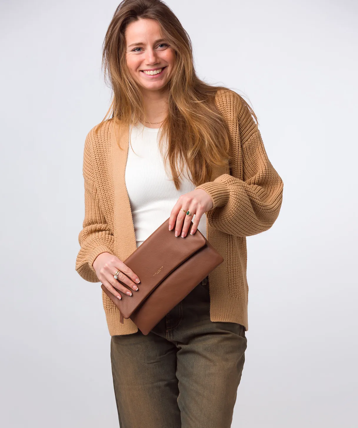 Amelia' Tan Leather Clutch Bag