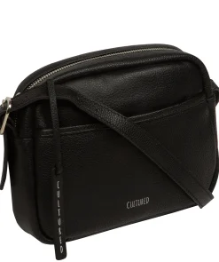 Ariella' Black Leather Cross Body Bag