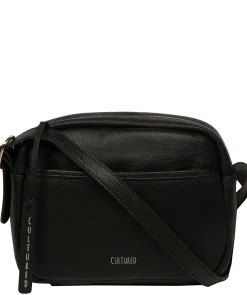 Ariella' Black Leather Cross Body Bag