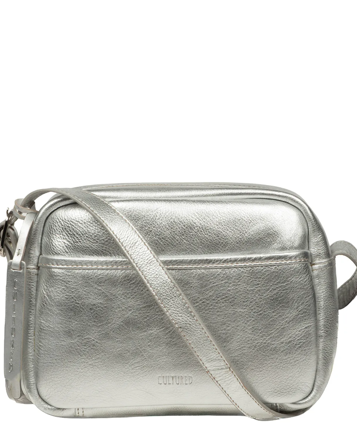 Ariella' Metallic Silver Leather Cross Body Bag