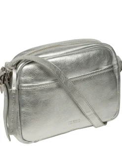 Ariella' Metallic Silver Leather Cross Body Bag