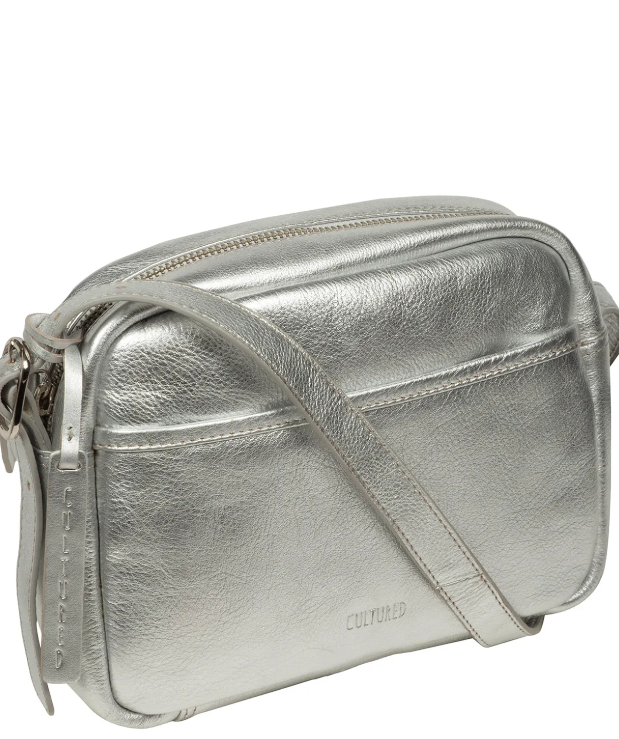 Ariella' Metallic Silver Leather Cross Body Bag