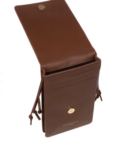 Audrey' Dark Tan Nappa Leather Cross Body Phone Bag