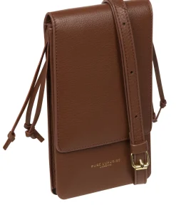 Audrey' Dark Tan Nappa Leather Cross Body Phone Bag