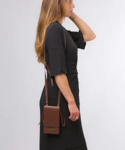 Audrey' Dark Tan Nappa Leather Cross Body Phone Bag