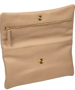 Audrina' Latte Leather Clutch Bag