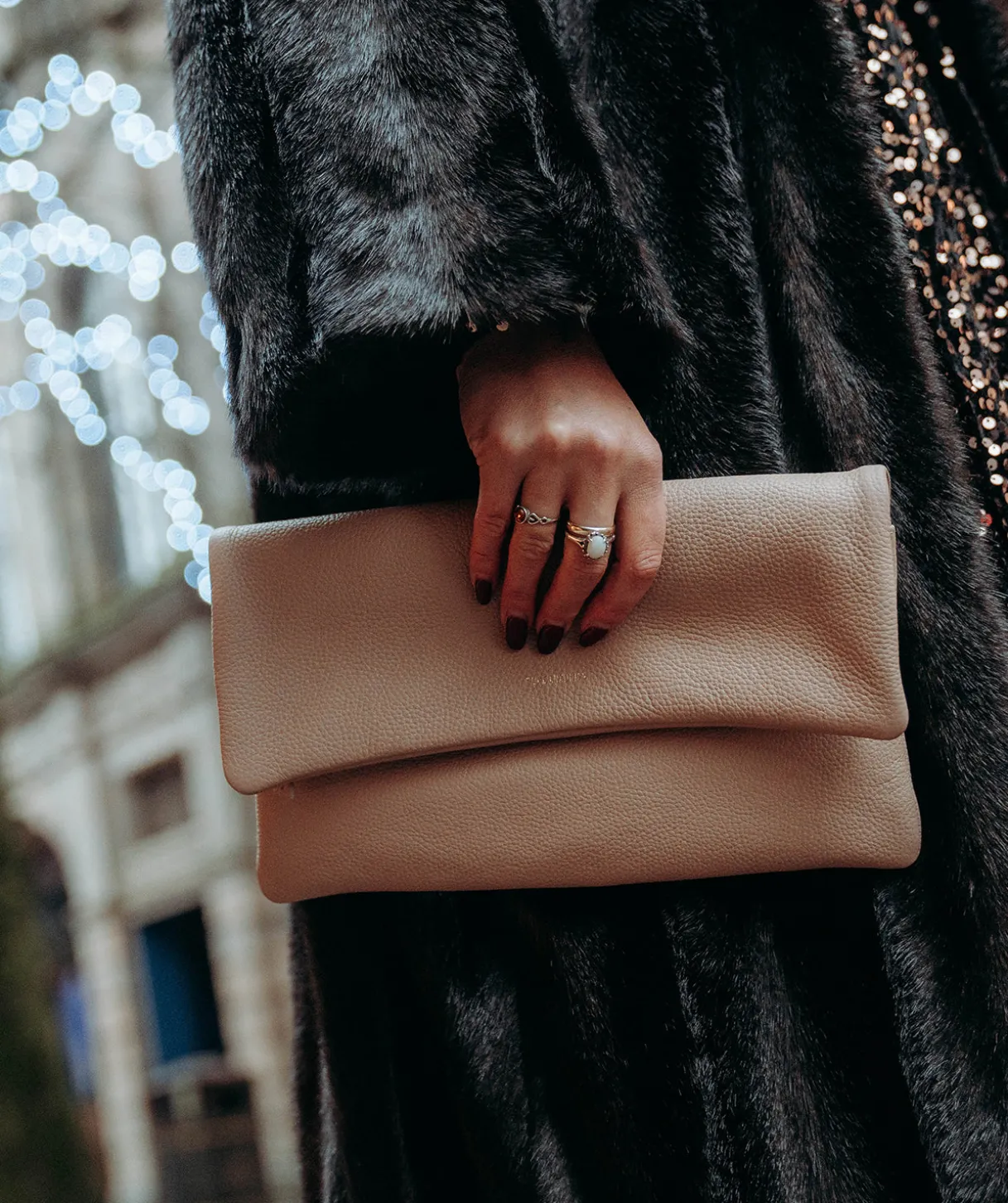 Audrina' Latte Leather Clutch Bag