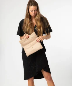 Audrina' Latte Leather Clutch Bag