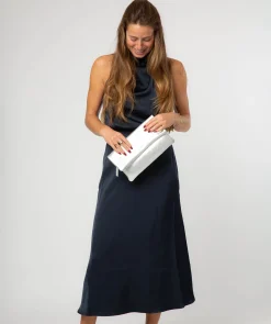 Audrina' Metallic Silver Leather Clutch Bag