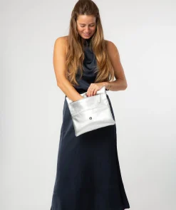Audrina' Metallic Silver Leather Clutch Bag