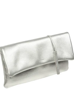 Audrina' Metallic Silver Leather Clutch Bag