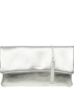 Audrina' Metallic Silver Leather Clutch Bag